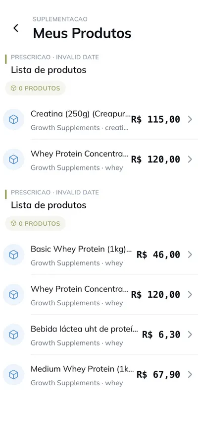 Lista de suplementos prescritos com preços: creatina, whey protein