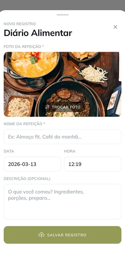 App do paciente — diário alimentar